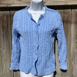 LL Bean Cable Knit Cardigan Blue